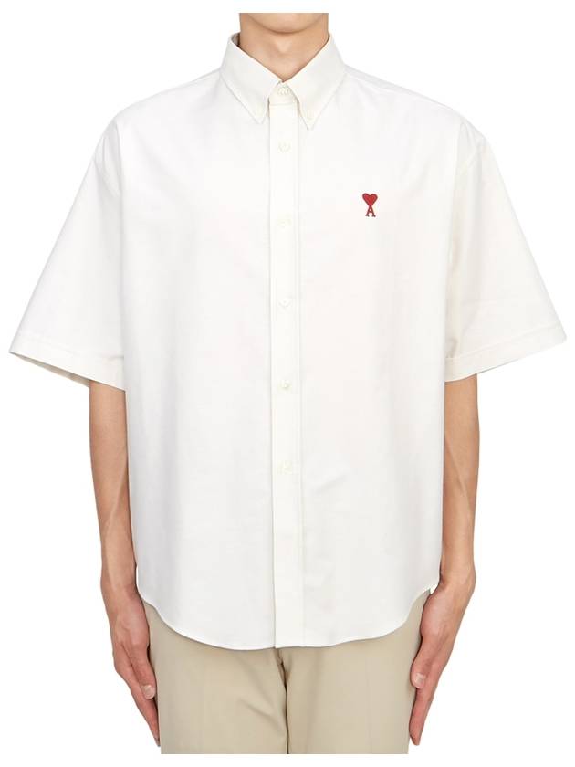 Men's Boxy Fit Embroidered Logo Short Sleeve Shirt White - AMI - BALAAN 2