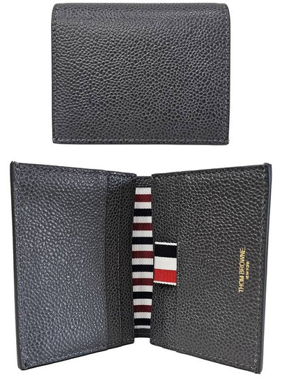 Pebble Grained Leather Double Card Wallet Grey - THOM BROWNE - BALAAN 2