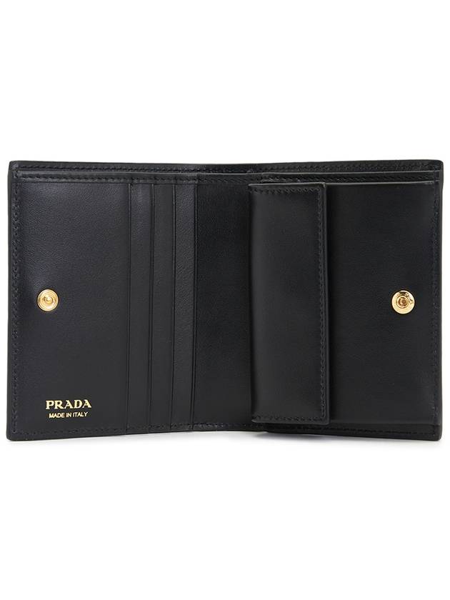 Flower Brushed Leather Half Wallet Black - PRADA - BALAAN 5