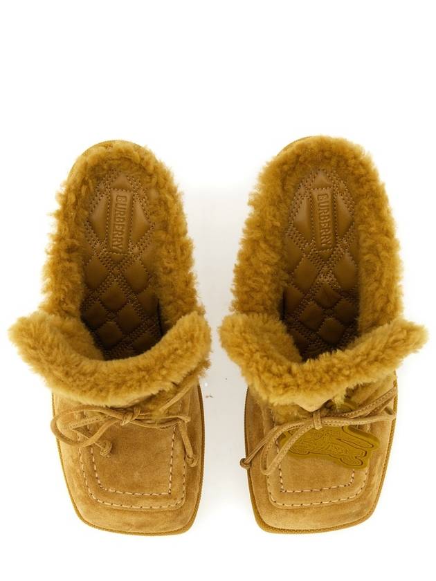 Highland shearling-trimmed suede mules in Manila yellow - BURBERRY - BALAAN 4