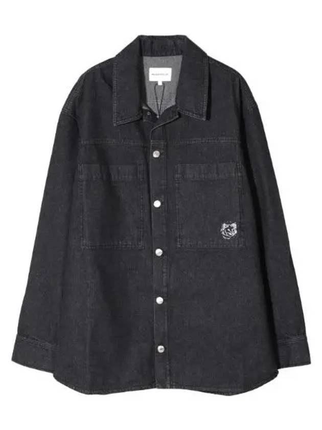 Foxhead Patch Black Washed Denim Workwear Overshirt Men s Long Sleeve Shirt - MAISON KITSUNE - BALAAN 1