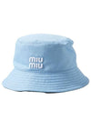 Embroidered Logo Drill Bucket Hat Blue - MIU MIU - BALAAN 2