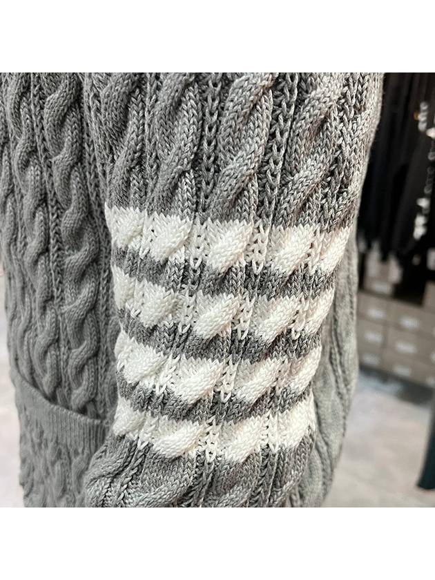 Diagonal Cable V-Neck Knit Cardigan Light Grey - THOM BROWNE - BALAAN 8