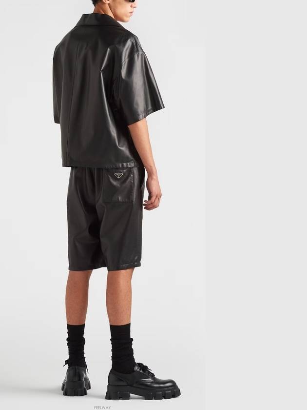 Triangle Logo Nappa Leather Short Sleeve Shirt Black - PRADA - BALAAN 5