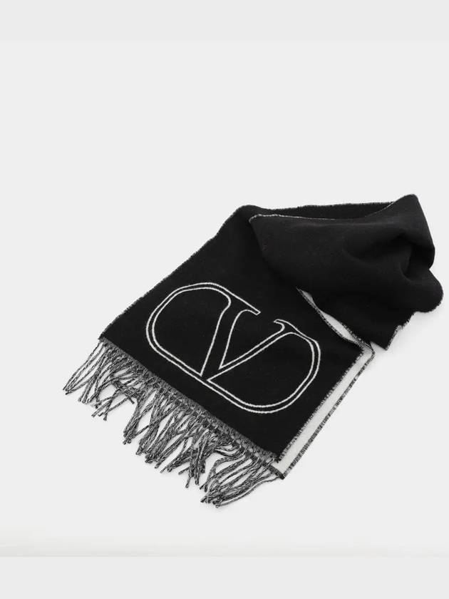 V Logo Wool Cashmere Muffler Black - VALENTINO - BALAAN 3