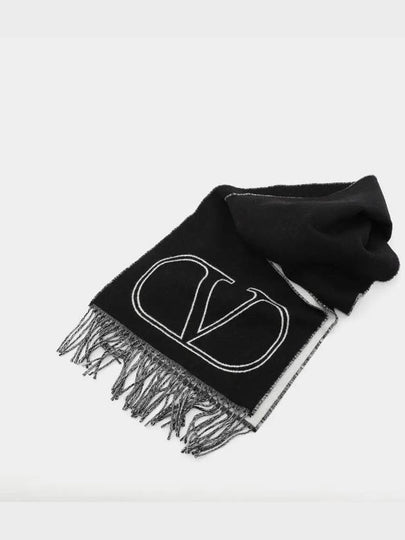 V Logo Wool Cashmere Muffler Black - VALENTINO - BALAAN 2