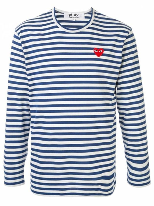 Red Heart Wappen Stripe Long Sleeve T-Shirt P1 T164 2 Blue - COMME DES GARCONS PLAY - BALAAN.