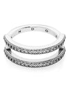 Women's Signature Logo Pave Double Band Ring Silver - PANDORA - BALAAN 1