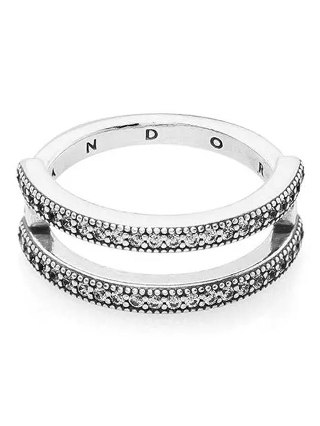 Women's Signature Logo Pave Double Band Ring Silver - PANDORA - BALAAN 4