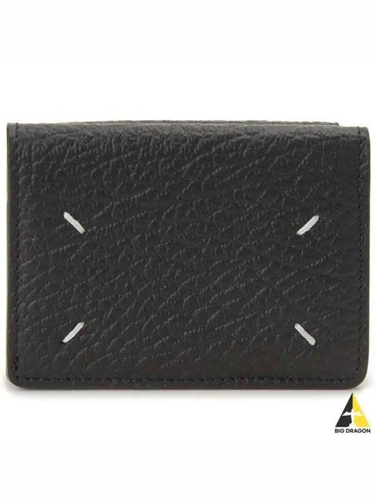 Signature Stitch Trifold Leather Half Wallet Black - MAISON MARGIELA - BALAAN 2