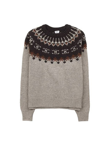 Triomphe Fair Isle Crew Neck Knit Top Grey Brown - CELINE - BALAAN 1