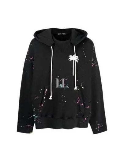 Palm Tree Print Paint Splatter Effect Hoodie Black - PALM ANGELS - BALAAN 2