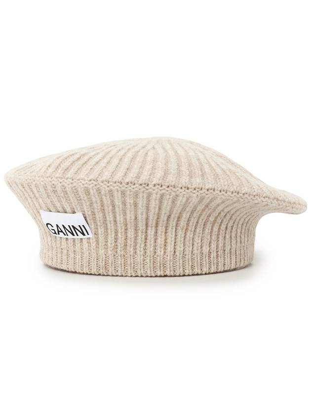 Logo Rib Edge Wool Beret Sand - GANNI - BALAAN 3