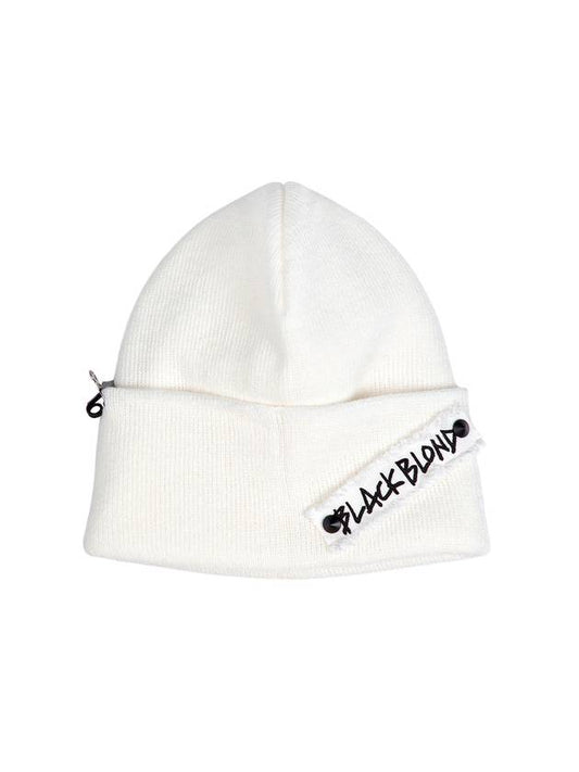 BBD Side Patch Long Beanie White - BLACKBLOND - BALAAN 2