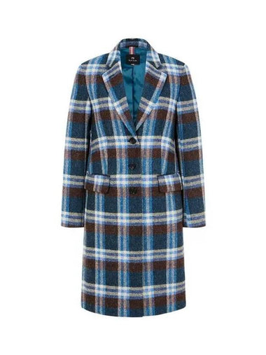 PS Women s Check Wool Single Coat Blue Green 270970 - PAUL SMITH - BALAAN 1