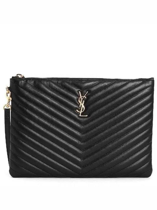 Gold Monogram Matelasse Clutch Bag Black - SAINT LAURENT - BALAAN 2