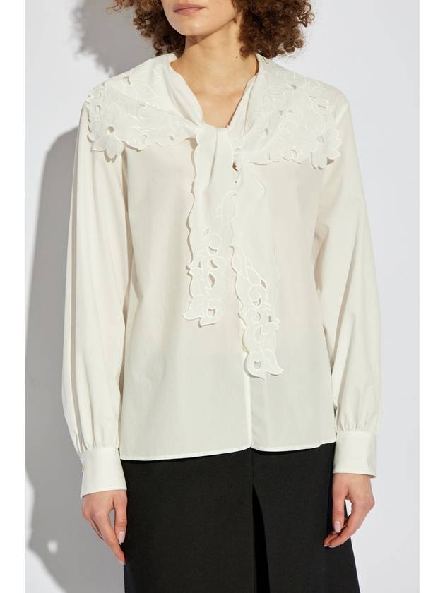 Chloé Cotton Shirt With Lace Trim, Women's, White - CHLOE - BALAAN 3