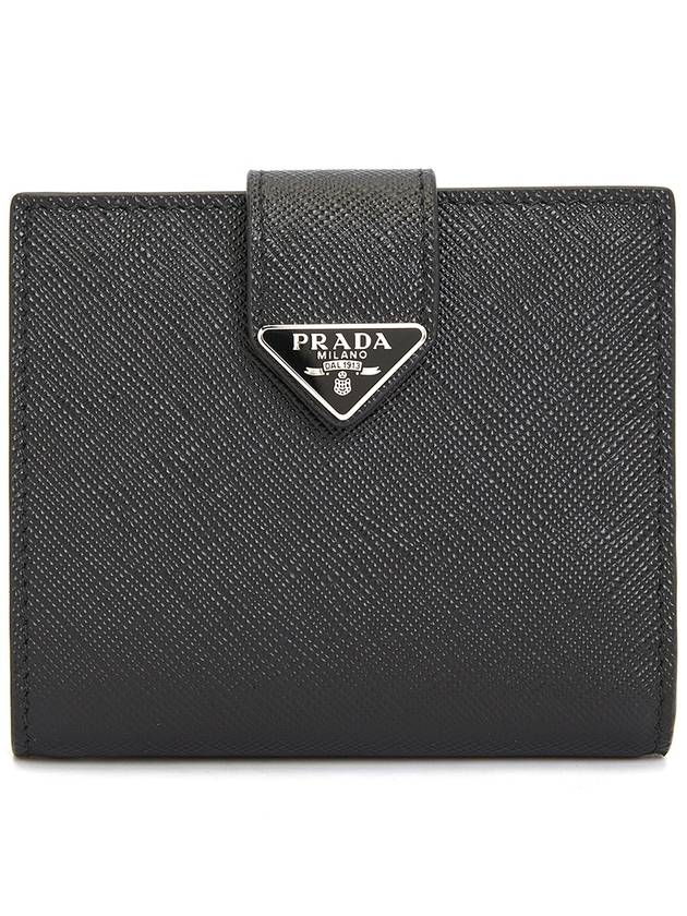 Triangle Logo Saffiano Leather Half Wallet Black - PRADA - BALAAN 2