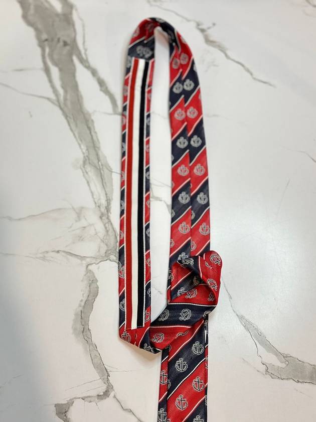 Anchor Stripe Silk Tie Black Red - THOM BROWNE - BALAAN 6