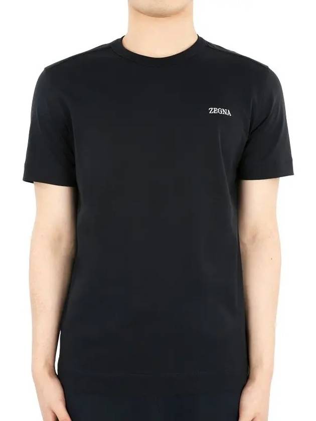 Cotton Short Sleeve T-Shirt Navy - ERMENEGILDO ZEGNA - BALAAN 3