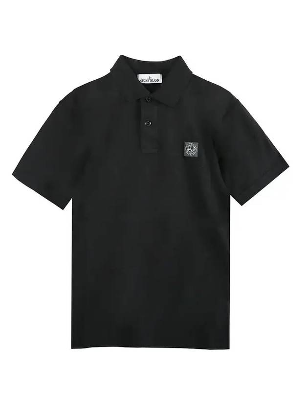 Logo Patch Short Sleeve Cotton Polo Shirt Black - STONE ISLAND - BALAAN 1