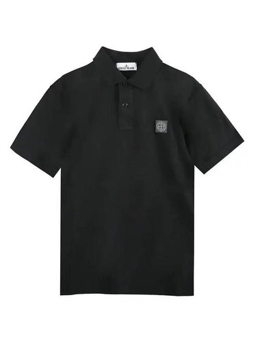 Logo Patch Short Sleeve Cotton Polo Shirt Black - STONE ISLAND - BALAAN 1