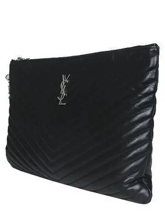 440222 YSL silver logo black lambskin matelass strap clutch bag - SAINT LAURENT - BALAAN 3