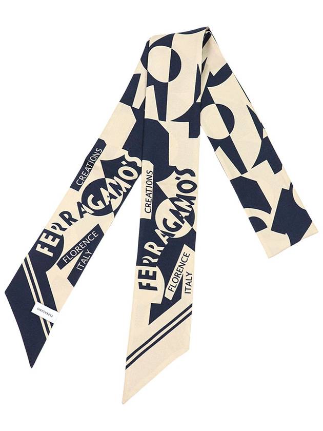 Logo Print Mini Silk Scarf Black Beige - SALVATORE FERRAGAMO - BALAAN 3