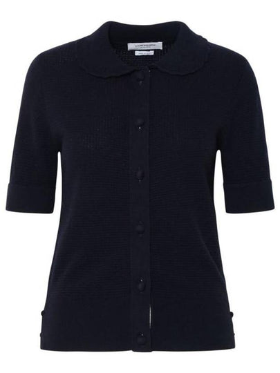 Button Up Merino Wool Short Sleeve Polo Knit Top Navy - THOM BROWNE - BALAAN 2