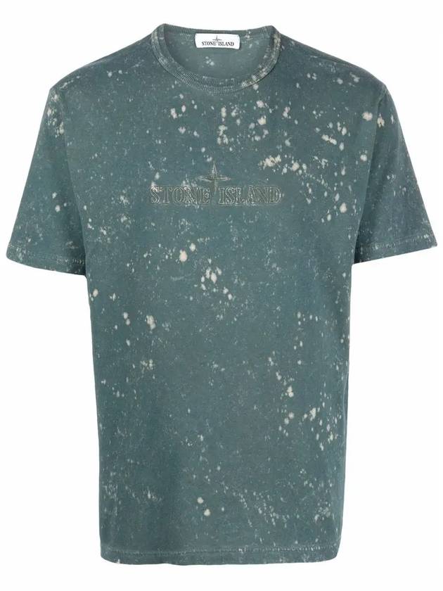 Men's Off Tie Dye Logo Short Sleeve T-Shirt Olive Green - STONE ISLAND - BALAAN 3