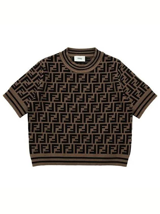 Kids FF All Over Short Sleeve Knit Top Brown - FENDI - BALAAN 2