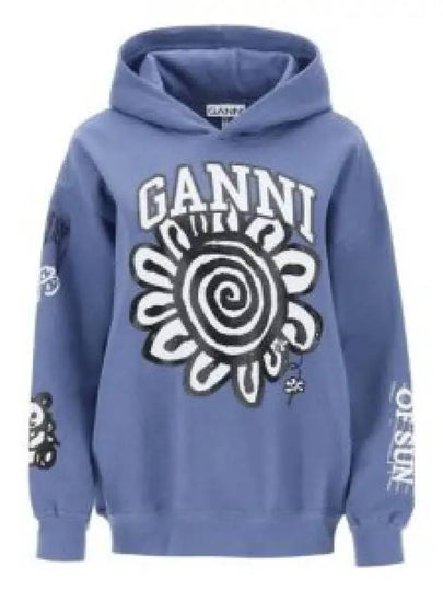 Printed Cotton Hoodie Blue - GANNI - BALAAN 2