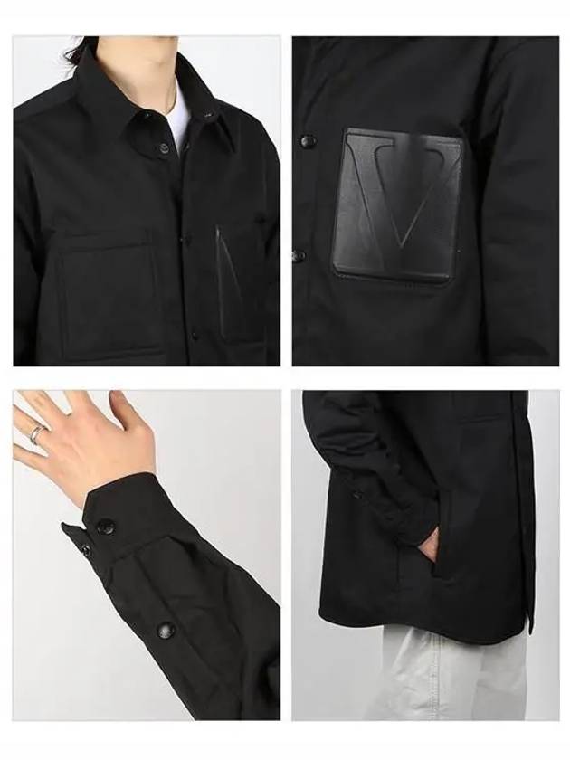 V Logo Leather Pocket Shirt Jacket Black - VALENTINO - BALAAN 4