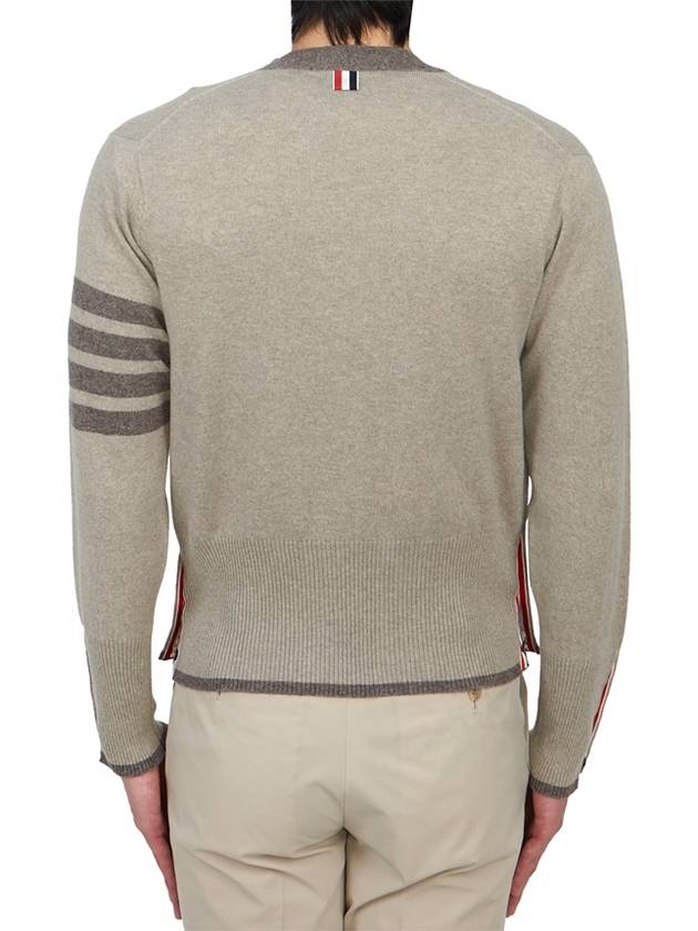 Men's Diagonal Armband Cashmere V-Neck Cardigan Beige - THOM BROWNE - BALAAN 5