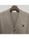 Red Heart Logo Merino Wool Cardigan Beige - AMI - BALAAN 5