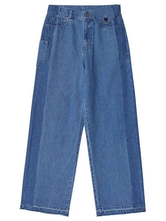 Contrast Double Washing Denim Wide Pants Blue - NOIRER FOR WOMEN - BALAAN 3