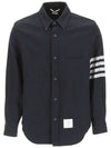 Men's Diagonal Armband Snap Front Long Sleeve Shirt Navy - THOM BROWNE - BALAAN 1