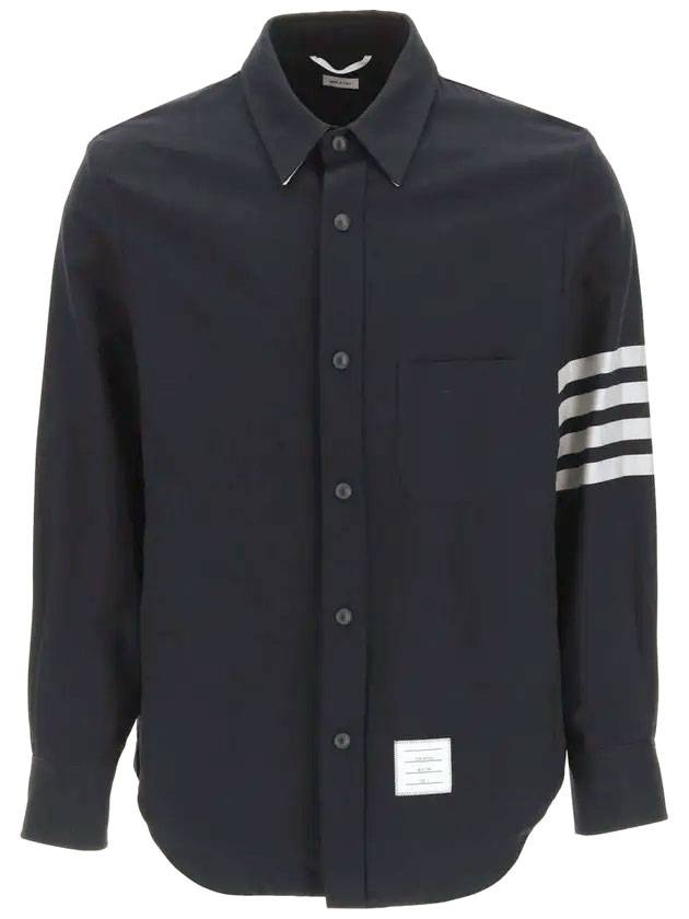 Men's Diagonal Armband Snap Front Long Sleeve Shirt Navy - THOM BROWNE - BALAAN.