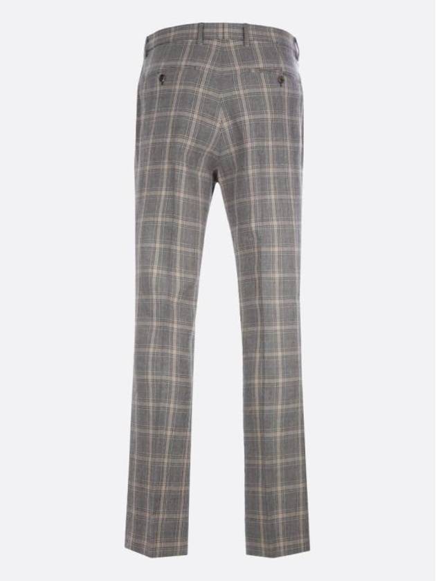 Men's Check Linen Wool Tailored Straight Pants Grey - GUCCI - BALAAN 5