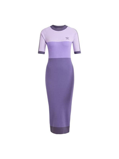 Embroidered Logo Knitted Midi Dress Purple - ADIDAS - BALAAN 1