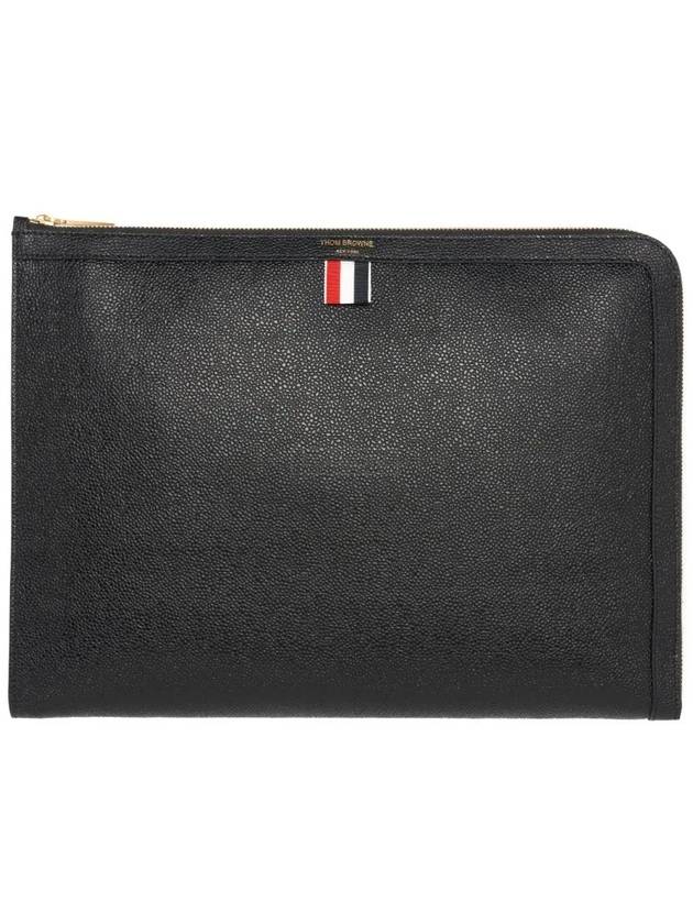 Three Stripes Tab Pebble Document Folio Clutch Bag Black - THOM BROWNE - BALAAN 2