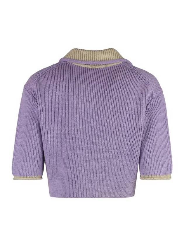 Le Maille Arco Contrasted Cropped Knit Polo Shirt Purple - JACQUEMUS - BALAAN 3