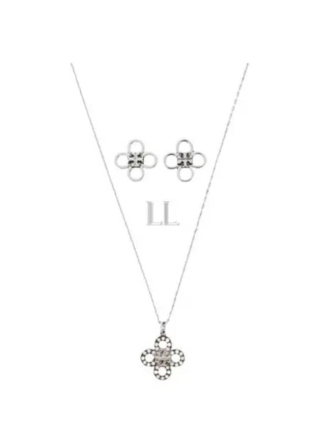 Clover Pave Pendant Earrings Necklace Set Silver - TORY BURCH - BALAAN 2