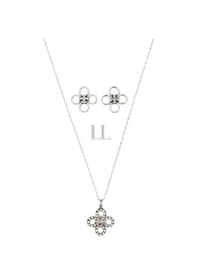 Clover Pave Pendant Earrings Necklace Set Silver - TORY BURCH - BALAAN 2