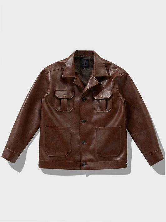 Single Safari Leather Jacket Brown - FFEFF STUDIO - BALAAN 2