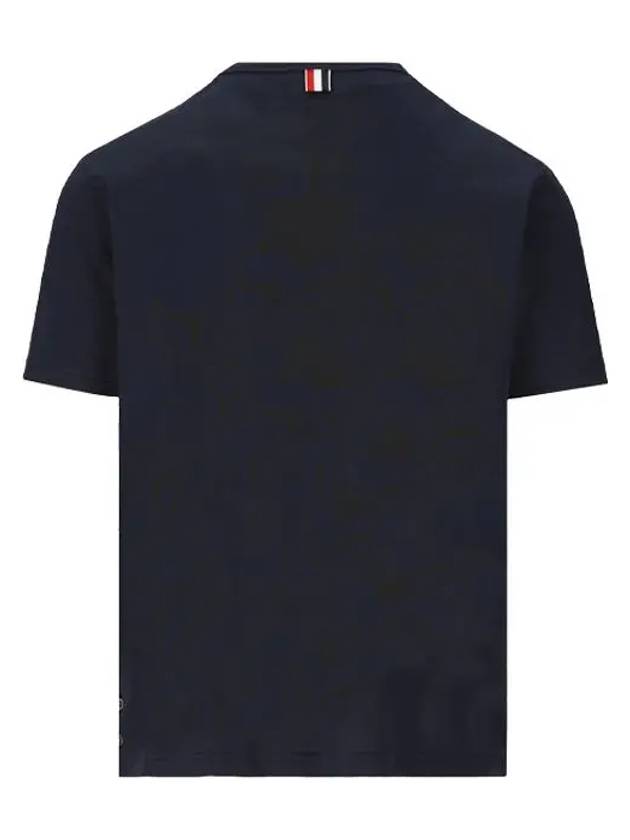 Men's Medium Weight Jersey Tipped Pocket Crewneck Short Short Sleeve T-Shirt Navy - THOM BROWNE - BALAAN 3