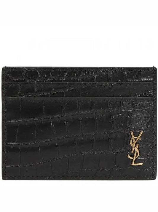 Monogram Logo Crocodile Card Wallet Black - SAINT LAURENT - BALAAN 2