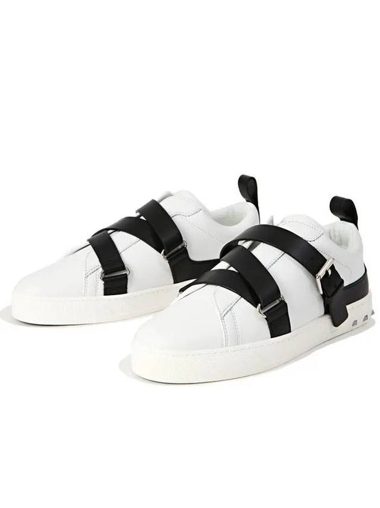 Women's Belted V-Punk Low Top Sneakers Black White - VALENTINO - BALAAN.