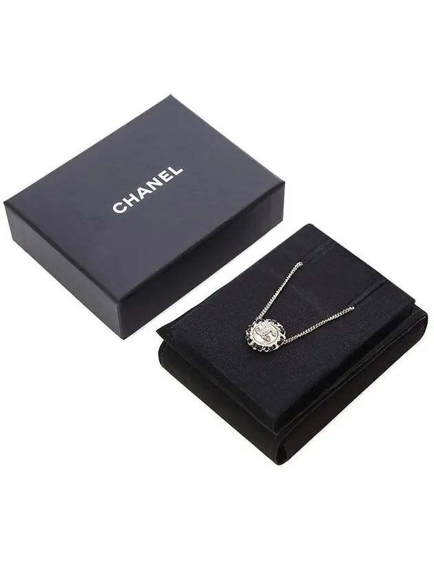 Ladder chain crystal logo circle pearl pendant necklace - CHANEL - BALAAN 1