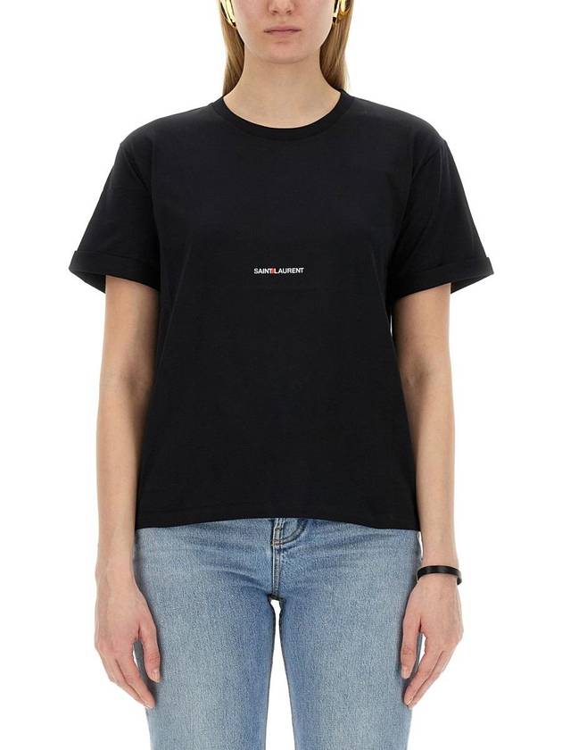 Rive Gauche Short Sleeve T-Shirt Black - SAINT LAURENT - BALAAN 2